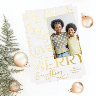 Peace Joy Love Merry Everything Type Border Photo Foil Holiday Card
