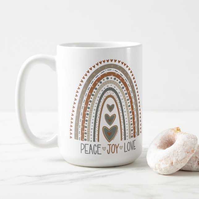Peace Joy Love Neural Rainbow Inspirivity Coffee Mug (With Donut)