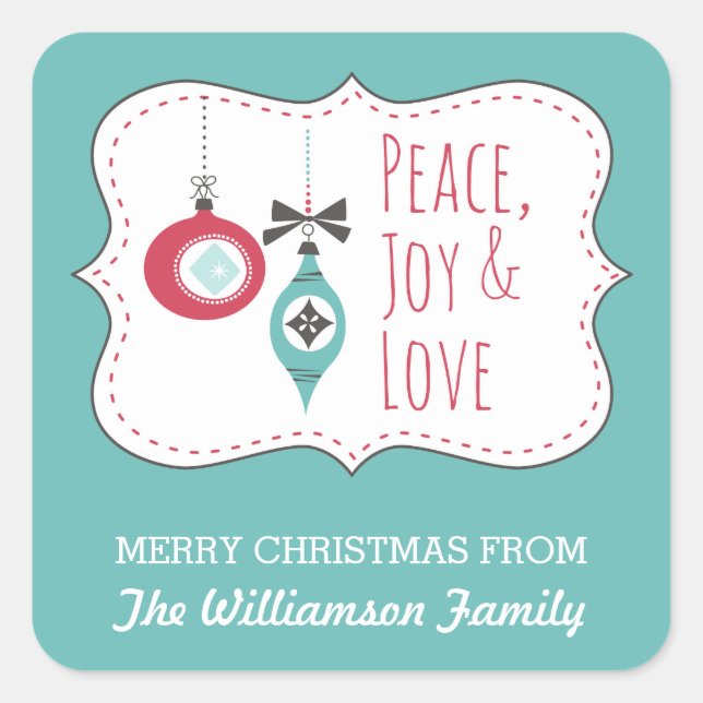 Peace Joy Love Personalized Holiday Sticker (Front)