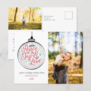 Peace, Joy & Love Photo Holiday Postcard