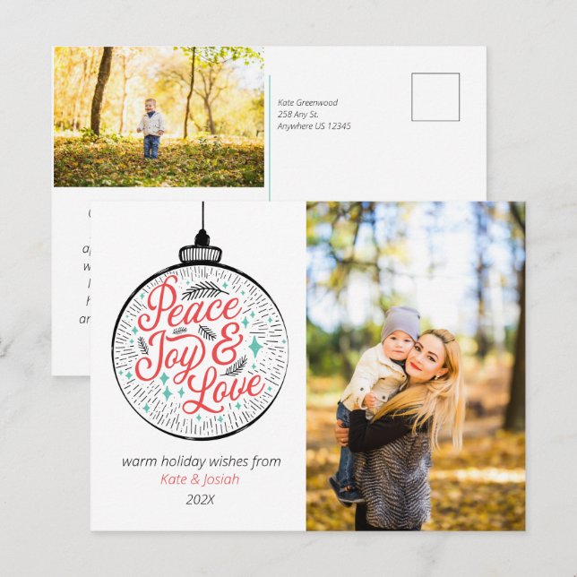 Peace, Joy & Love Photo Holiday Postcard (Front/Back)