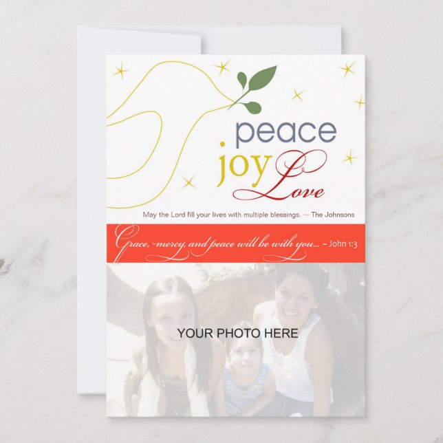 Peace, Joy, Love, Religious Holiday Card (Front)