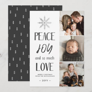 Peace, Joy, Love Textured Black 3 Photo Holiday Card