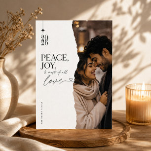 Peace Joy Love Torn Paper Modern Christmas Photo Holiday Card