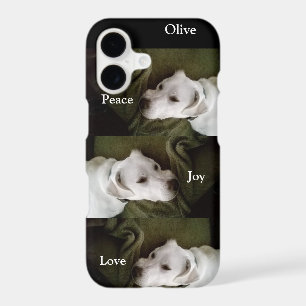 Peace, Joy, Love White Puppy Dog Christmas