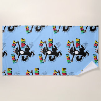 Peace, joy, love with cat dancing beach towel