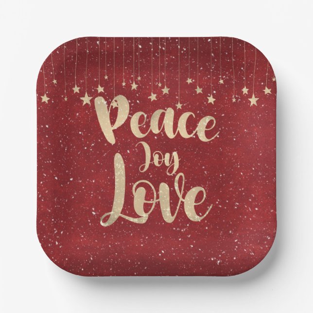Peace Joy Love with Stars Paper Plate (Front)