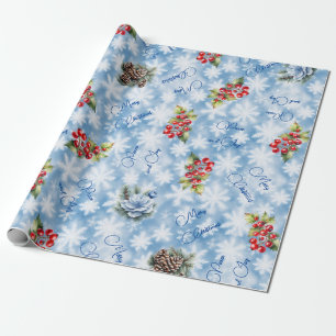 Peace & Joy Merry Christmas Blue Snowflake  Wrapping Paper