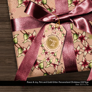 Peace & Joy, Pink and Gold Glitter Christmas Gift Tags