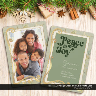 Peace & Joy Sage Green and Gold Photo Card