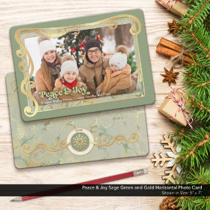 Peace & Joy Sage Green & Gold Photo Card