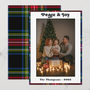 Peace & Joy Tartan Plaid Family Christmas Photo Holiday Card