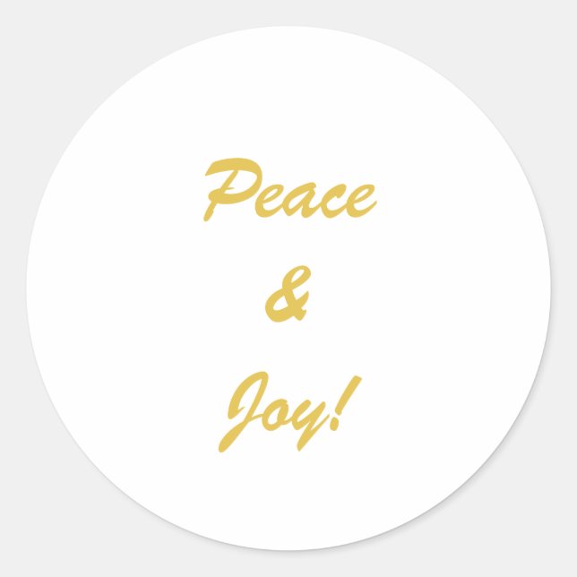 Peace & Joy topography script in gold colour  Classic Round Sticker (Front)
