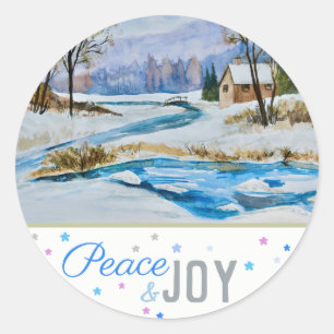 Peace & Joy - Winter Scene (20) Classic Round Stic Sticker