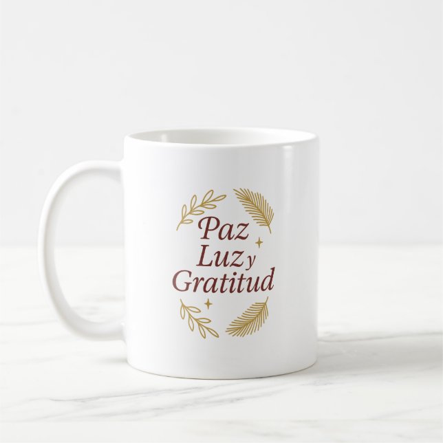 Peace, Light and ✨ Gratitude | Elegant Christmas D Coffee Mug (Left)