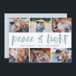 Peace & Light | Hanukkah Photo Collage Holiday Card<br><div class="desc">Share six favourite photos with our bright and festive Hanukkah holiday card. "Peace and Light" appears in the centre in hand lettered brush typography,  with your holiday greeting,  names,  and the year beneath.</div>