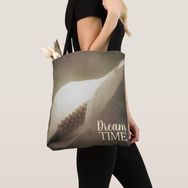 Peace Lily Flower Dream Time Phrase Tote Bag (Close Up)