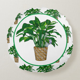Peace Lily Hand drawn Plant Round Pillow
