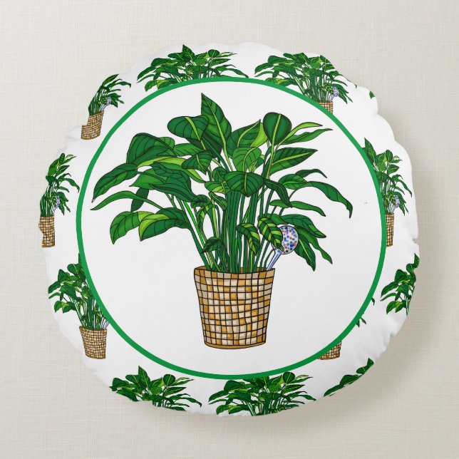 Peace Lily Hand drawn Plant   Round Pillow (Front)