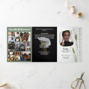 Peace Lily Modern Frame 35‑Photo Funeral Tri-Fold Programme
