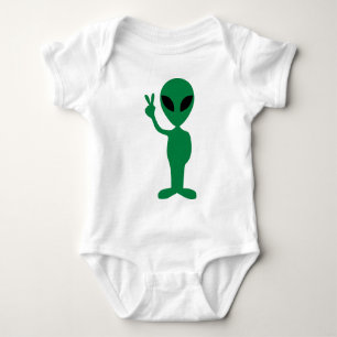 Peace Little Green Man Alien Silhouette Baby Bodysuit