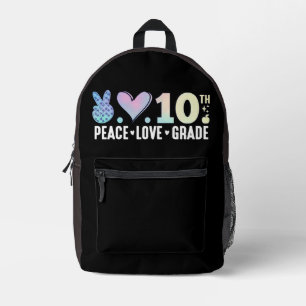 Peace Love 10th Grade Back To School Tenth Grade Printed Backpack
