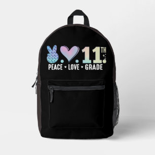 Peace Love 11th Grade Back To School Funny Printed Backpack