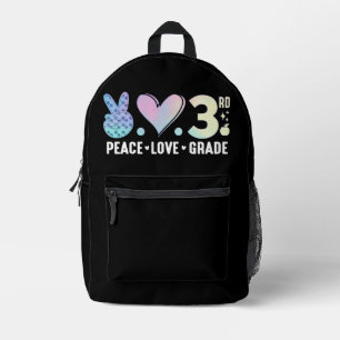 Peace Love 3rd Grade Back To School Printed Backpack