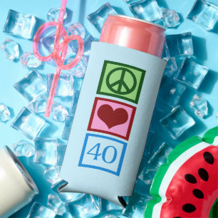 Peace Love 40 Cute Blue 40th Birthday Party Seltzer Can Cooler