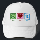 Peace Love 40th Birthday Cute Party Trucker Hat<br><div class="desc">Peace Love Fortieth Birthday.</div>