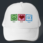 Peace Love 40th Birthday Cute Party Trucker Hat<br><div class="desc">Peace Love Fortieth Birthday.</div>