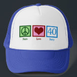 Peace Love 40th Birthday Cute Party Trucker Hat<br><div class="desc">Peace Love 40th Birthday Party hat. Peace Love 40.</div>