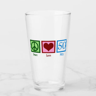 Peace Love 50th Birthday Cute Party Glass