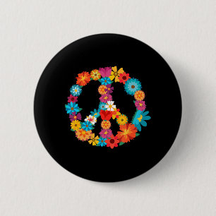 Peace Love   60's 70's Hippie Costume Colourful Fl 2 Inch Round Button