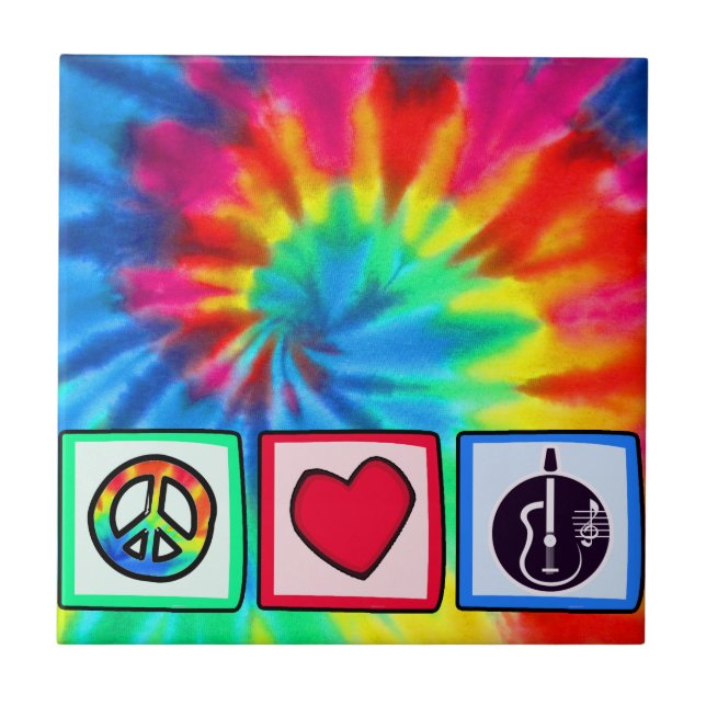 Peace, Love,  Acoustic Guitars Tile (Front)