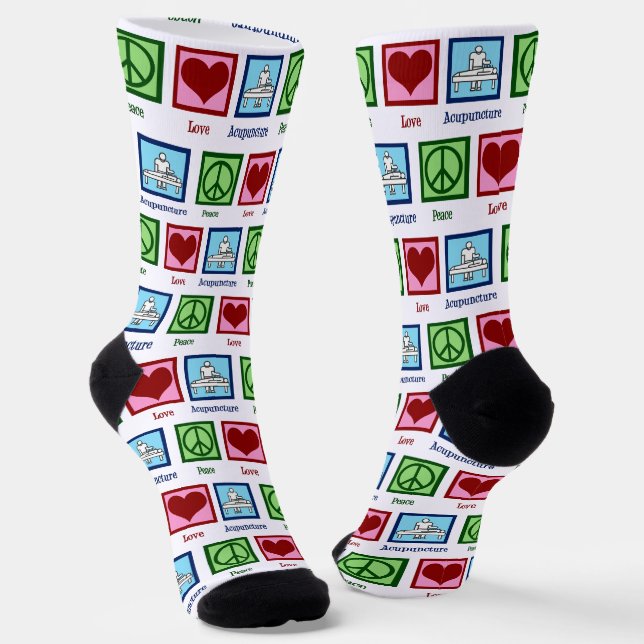 Peace Love Acupuncture Cute Acupuncturist Socks (Angled)