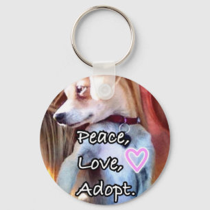 Peace, Love, Adopt Rescue Dog Keychain