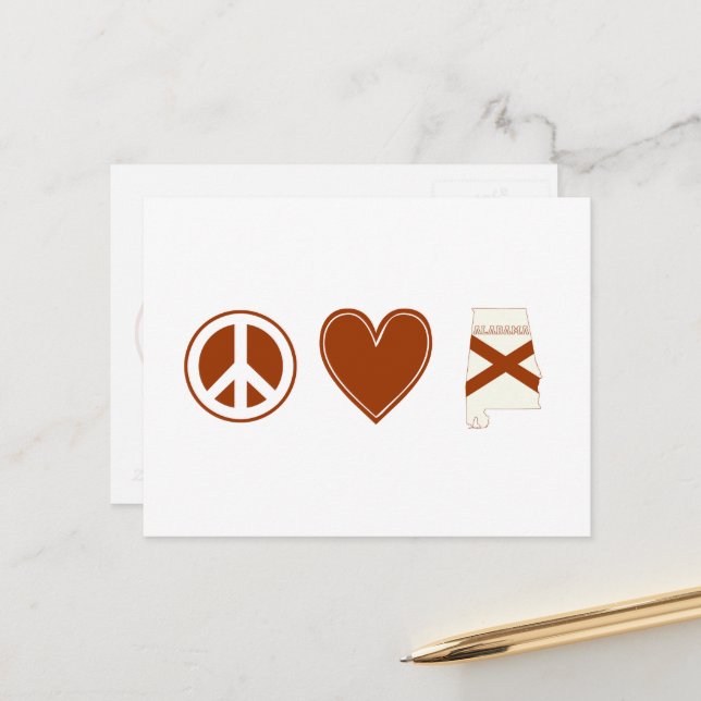 Peace Love Alabama Carte Façonné Drapeau d'État Co (Devant/Arrière en situation)