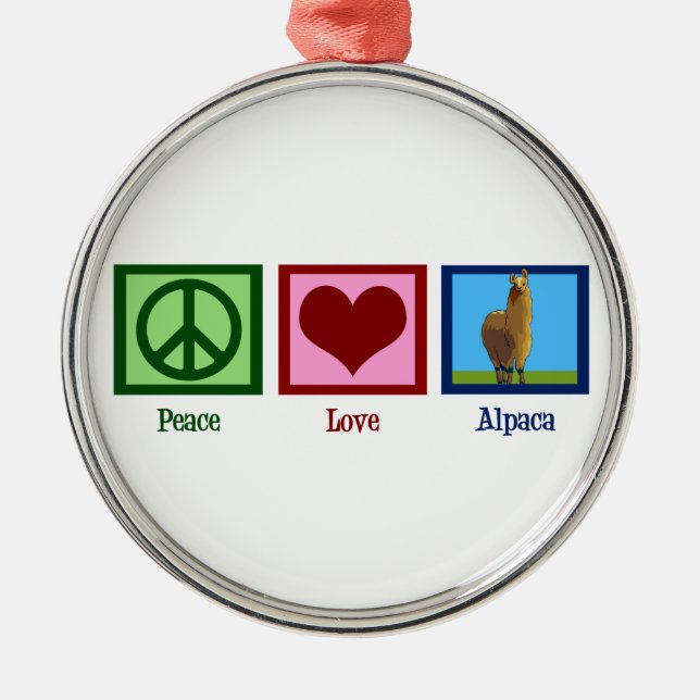 Peace Love Alpaca Metal Ornament (Front)