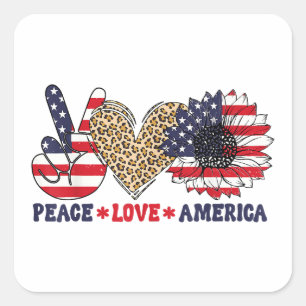 Peace Love America 4th of July Patriotic  Square Sticker