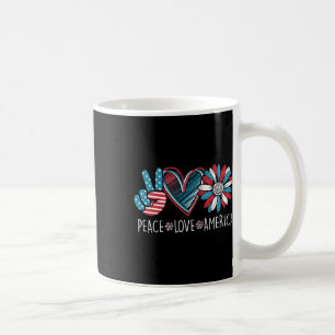 Peace Love America Daisy 4th July Patriotic Us Ame Coffee Mug