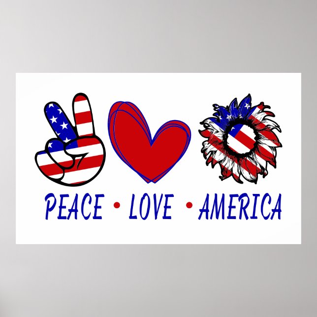 Peace Love America Patriotic Flag Heart Sunflower Poster (Front)