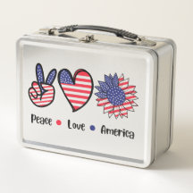 Peace Love America Patriotic Metal Lunch Box