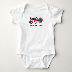 Peace Love America Patriotic USA Flag Graphic Baby Bodysuit