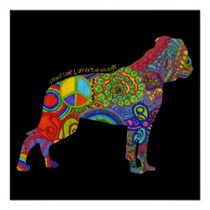 "Peace Love & American Bulldogs" Pop Art Poster