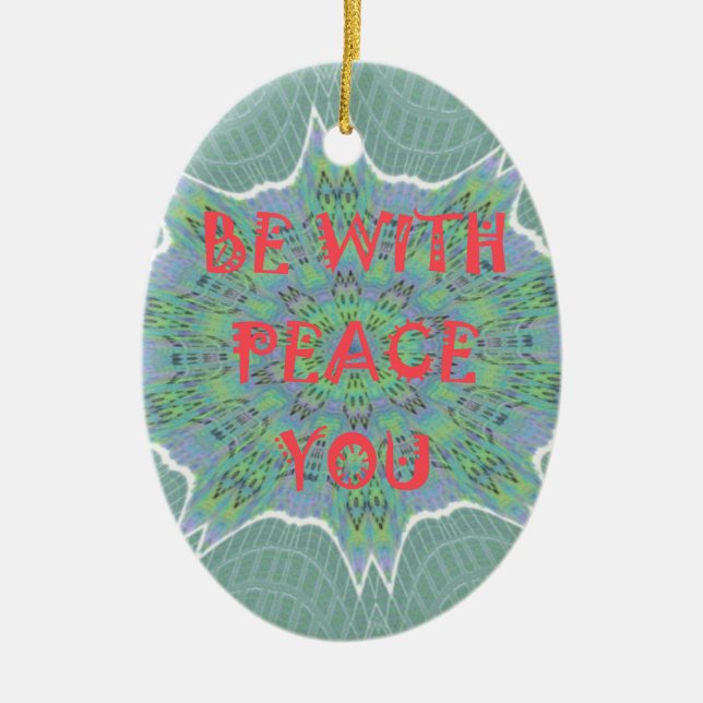 Peace, Love, and African Print Ceramic Ornament (Front)