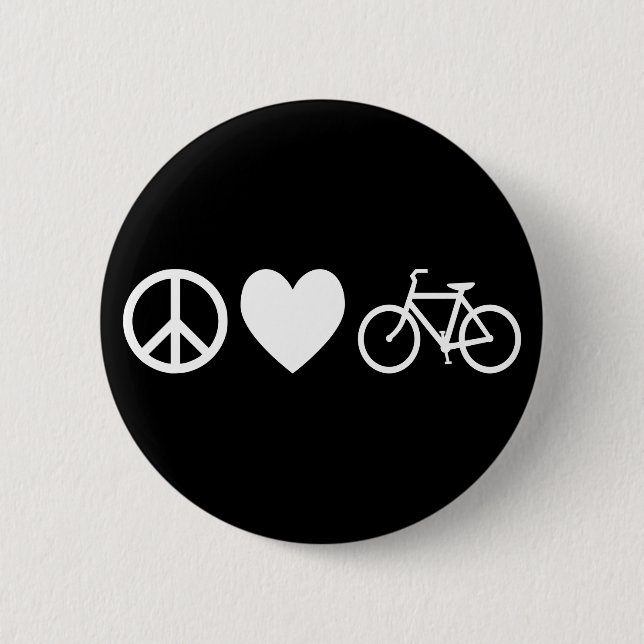 Peace Love and Bicycles 2 Inch Round Button (Front)