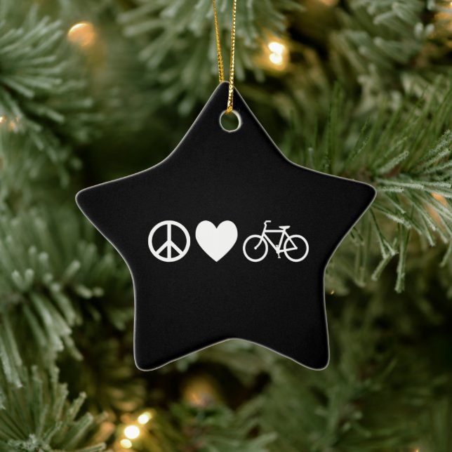 Peace Love and Bicycles Ceramic Ornament (Tree)