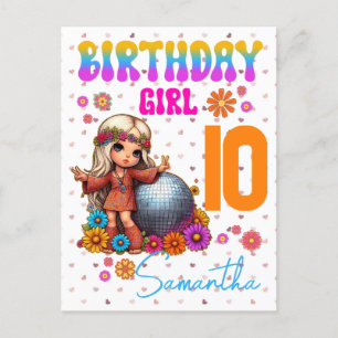 Peace, Love, and Birthday Vibes Hippie Girl  Postcard