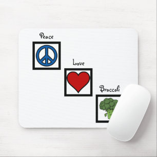 Peace Love and Broccoli Symbols Mouse Pad